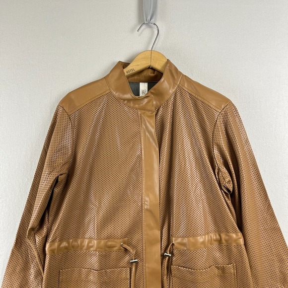 WYNNELayers Collection Vegan Leather Jacket Womens M Perforated Camel Brown - Picture 7 of 12